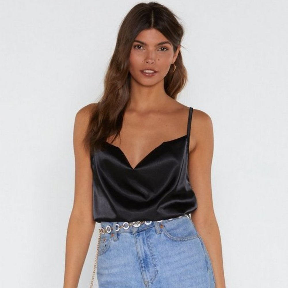 Black Satin Cowl Neck Cami Top